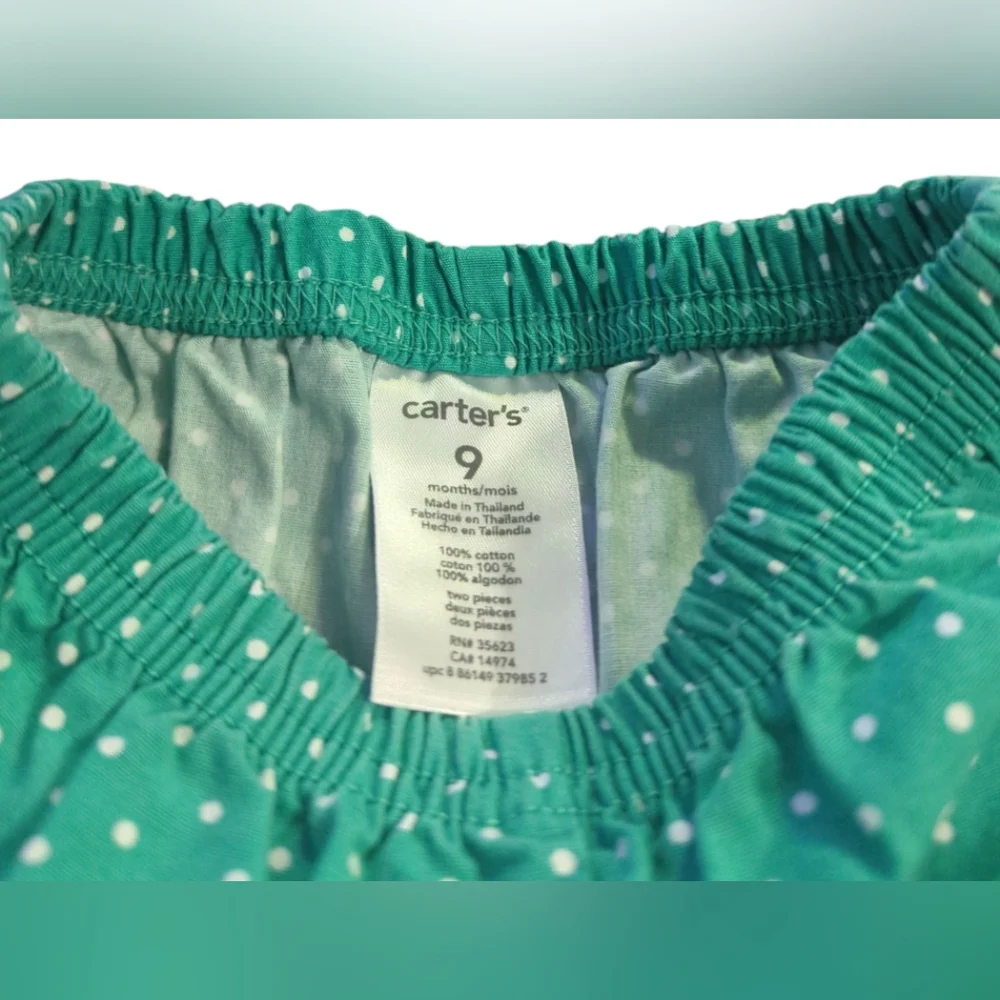 Carter's Green And White Polka Dot Pants Size 9 Months.